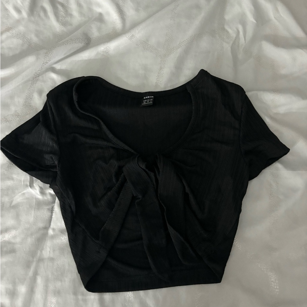 SHEIN black crop top with tie front. Size S.